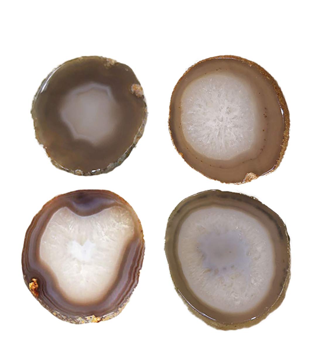 JIC Gem Natural Sliced Agate Coaster with Rubber Bumper Set of 4 (3.5-4", Natural)