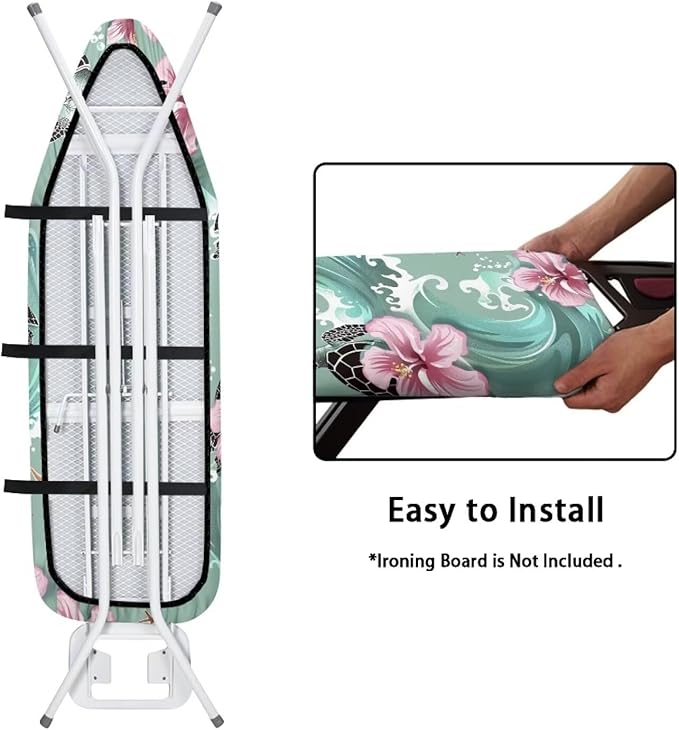 Sea Turtle Print Iron Board Cover 15x54 Inch, Hibiscus Printed Ironing Board