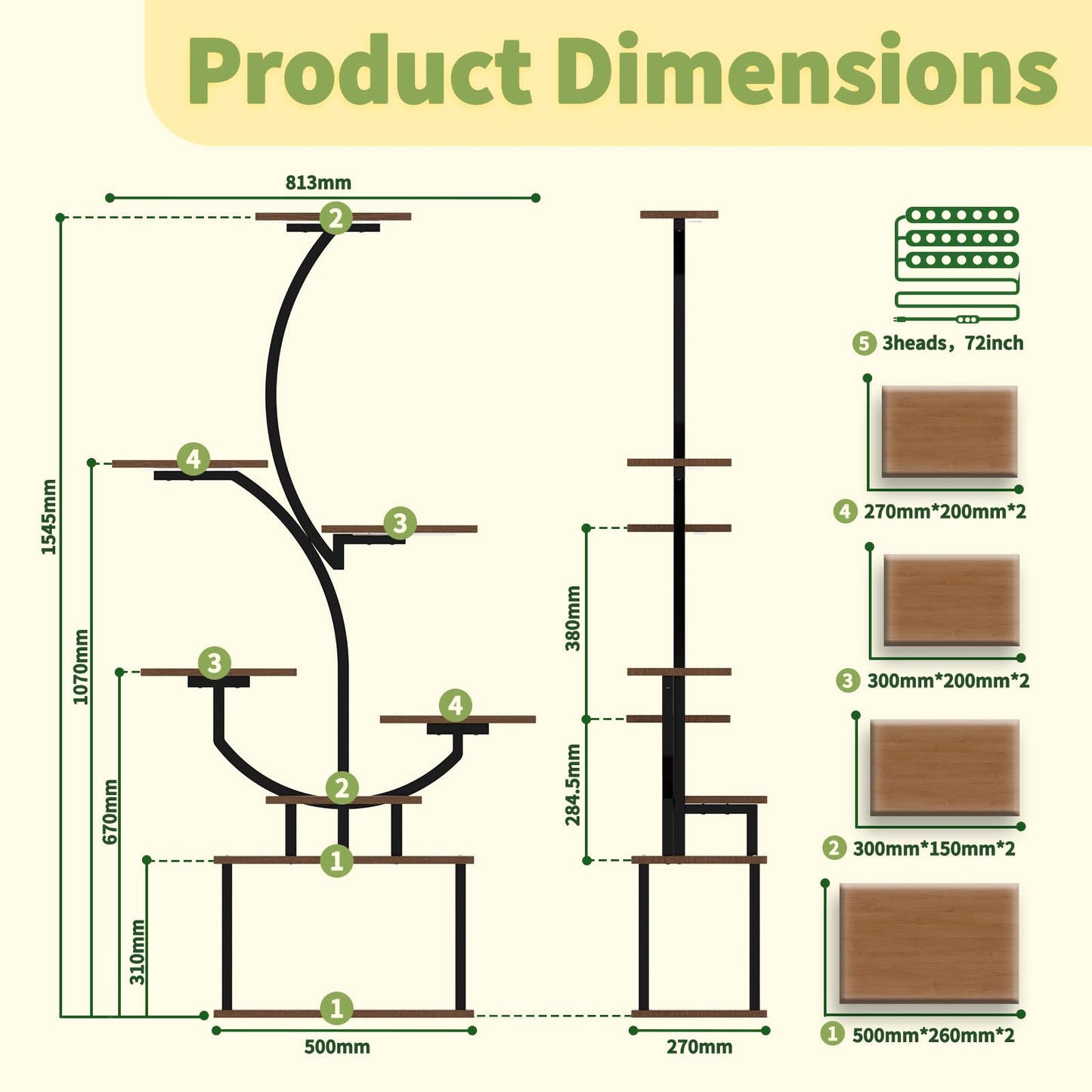 BRITEWAVE Indoor Plant Stand with LED Grow Light,8-Tier S-Shaped Corner Plant Stand,48.43 Inch Heavy,Duty Metal Indoor Plant Rack for Home, Balcony and Living Room