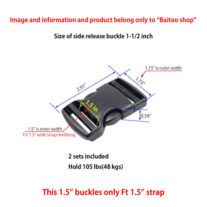 Baitoo Quick Side Release Buckles 1 1/2 inch Heavy Duty Plastic Buckle Clips 1.5" Belt Snap Buckle Clasp Backpack Buckle Replacement for Strap 1.5 inch (1.5inch(38mm)-2 Sets)