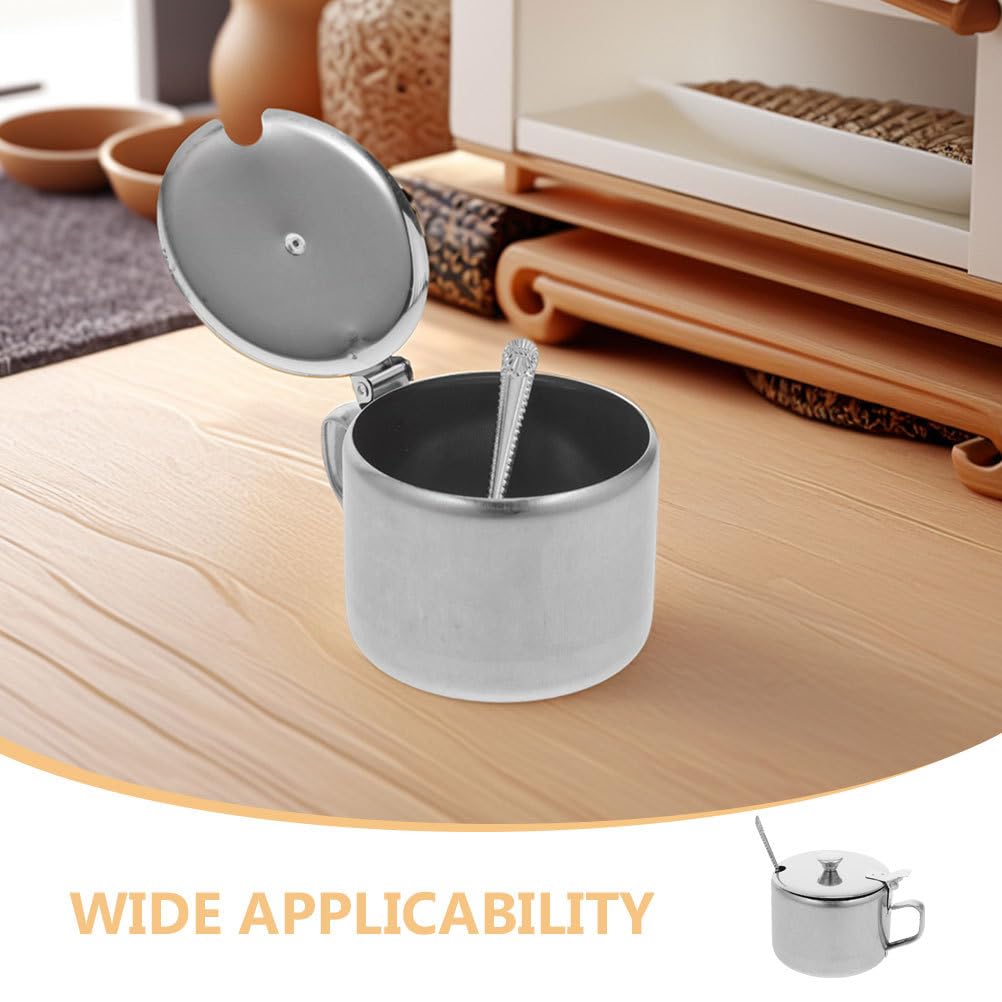 DEARMAMY Stainless Steel Sugar Bowls Set with Lid and Spoon 3-Piece Multipurpose Kitchen Countertop Containers for Sugar Salt Pepper Spices 3.93X3.14X2.67 Inch