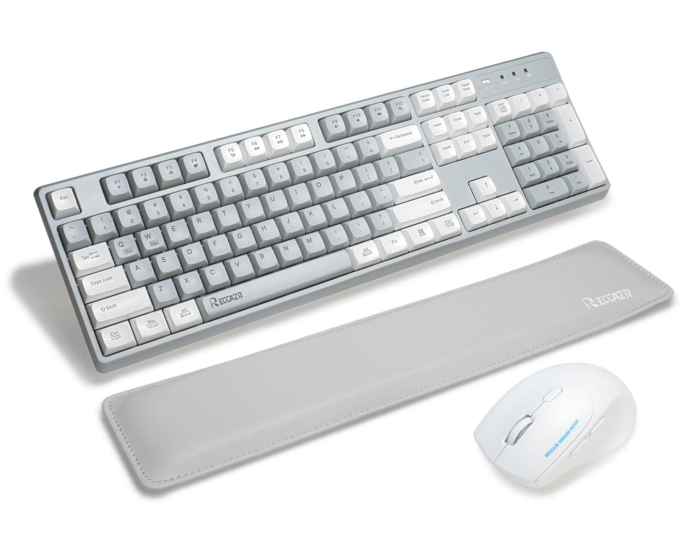 RECCAZR Wireless Keyboard and Mouse Combo with Wrist Rest, 2.4G Full-Sized Keyboard and Mouse Cordless, 3 DPI Adjustable Silent Mouse, Dual-System Keyboard for Computer/Laptop/Windows/Mac