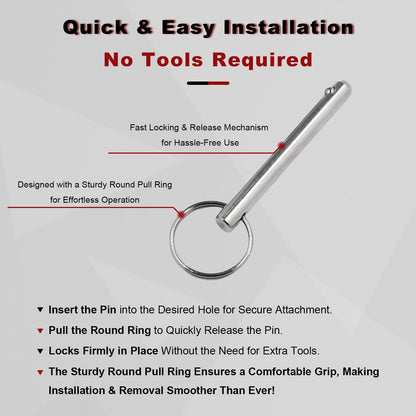 2 Pack 5/16'' Diameter Quick Release Pins, Usable Length: 2-1/4'', Overall Length: 3'', for Bimini top, Boat, Deck Hinge, 316 Stainless Steel, Marine Hardware