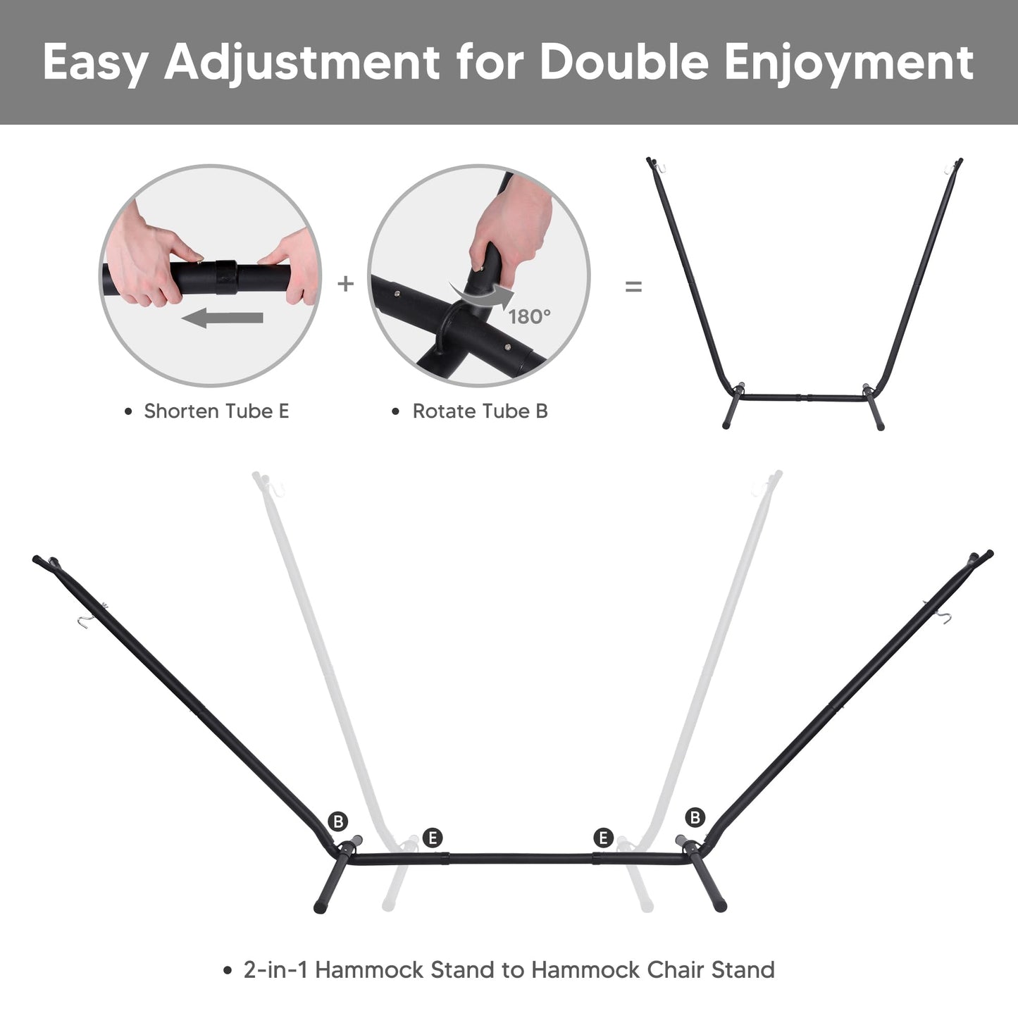 SUNCREAT 2-in-1 Hammocks Convertible Portable Double Hammock with Stand Included, Outdoor Hammock and Stand, Patented, Dark Grey