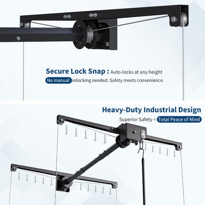 Overhead Garage Storage Rack, Adjustable 4x4 ft Ceiling Mounted Storage Racks with Dual Locking Safety System, 350 Lb Capacity Overhead Garage Storage Rack for Garage Ceiling Storage, Great for Bins