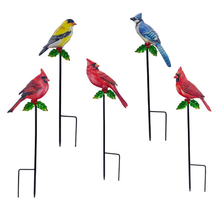 VividLadybug Metal Cardinal Garden Stakes 5 Pack Outdoor Yard Art, Outside Decor for Yard,Garden, Patio Decorations - Bird Lover Gifts