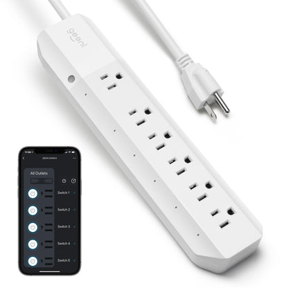 Geeni Smart Surge Protector 6-Outlet Power Strip – Wi-Fi Enabled with Voice Control (Alexa, Google Assistant), Surge Protection, 3ft Extension Cord, Remote Access