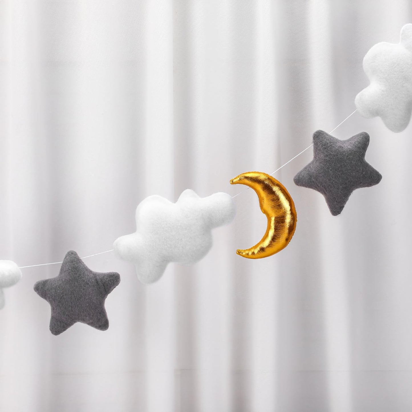 XunYee 5ft 3D Felt Cloud Decorations Hanging with Moon and Stars over The Moon Baby Shower Nursery Decor Cloud Wall Hanging Banner Garland for Wedding Gender Reveal Baby Shower Birthday Party