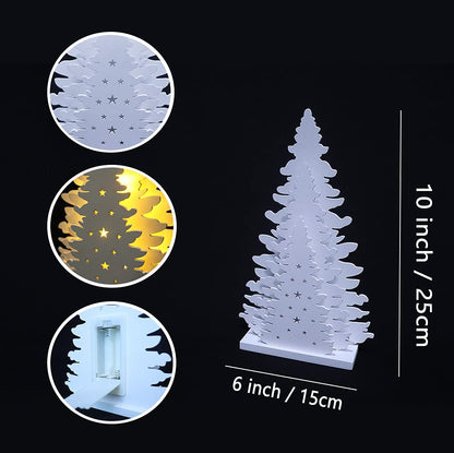 Supergorea Wooden Christmas Tree Tabletop Decor, LED Wood Craft Christmas Trees Light 2AA Battery Powered 10 inch for Xmas Home Decorations(Indoor)