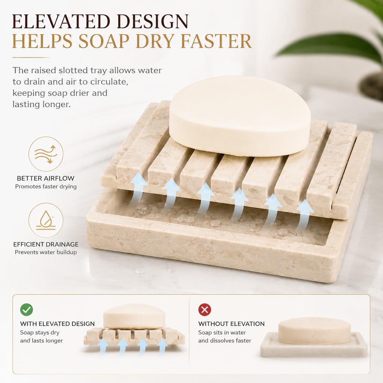 Creative Home Natural Champagne Marble Soap Dish, Beige, 5.2" x 4"