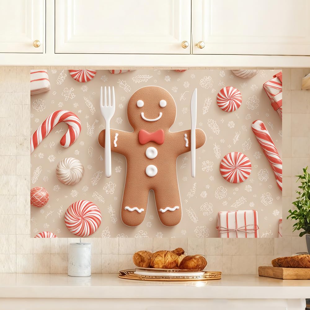 WDESYADMS Wall Decals 35.5x23.6 Inch Christmas Gingerbread Man Peel and Stick Wall Decals with Candy Canes Peppermint Sweets and Gifts Removable Wall Sticker for Holiday Bedroom Living Room Decor