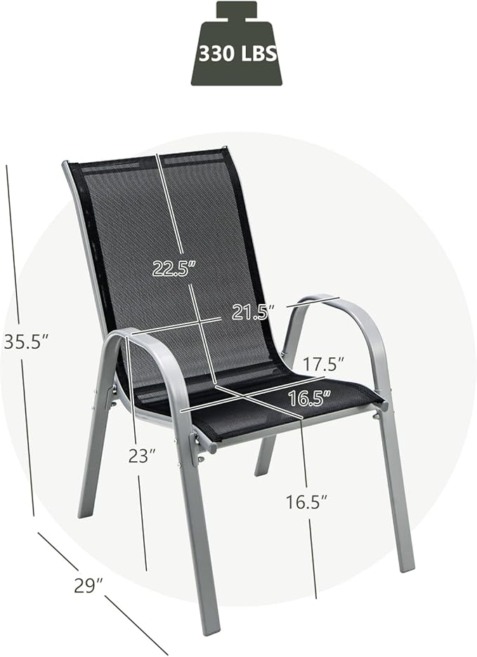 Giantex Set of 4 Patio Chairs, Stackable Outdoor Dining Chairs, 330 LBS Capacity, All Weather Resistant, Heavy Duty Rustproof Metal Armchairs, Lawn Chairs for Front Porch Yard Pool Garden