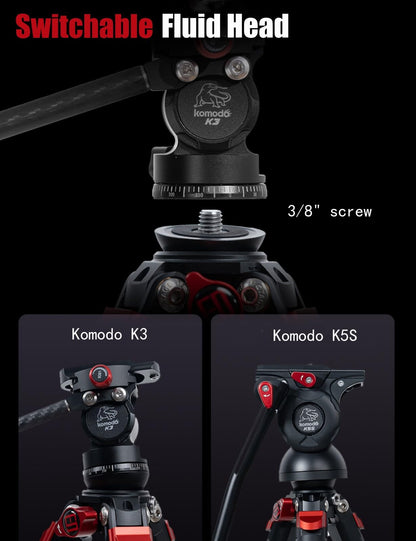 IFOOTAGE Gazelle TC3B+Komodo K3 Carbon Camera Tripod with Fluid Head,Portable Travel Tripod,for Professional Photography, Content Creation, Vlogging and Video Production