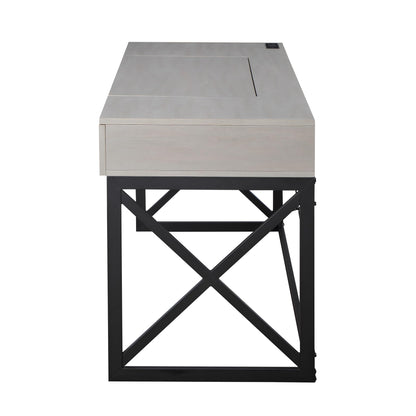 24/7 Shop at Home Ashiya Transitional 2 Drawers Metal Hidden Storage Desk with Lift-Top, USB Port, Power Outlet for Workstation, Home Office, Study Room, Antique Gray