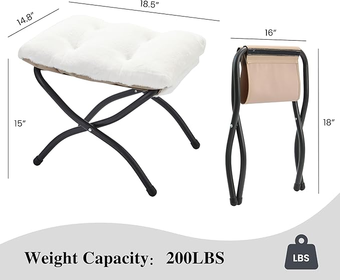 15" Folding Ottoman, Foldable Footrest Stool, Small Foot Stool