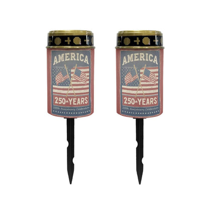 Poceacles Patriotic Solar Powered Flameless Candle Cemetery Votive Candles American Flag 4th of July Decor, 2 PCS, America 250 Years 250th Anniversary Celebration Print