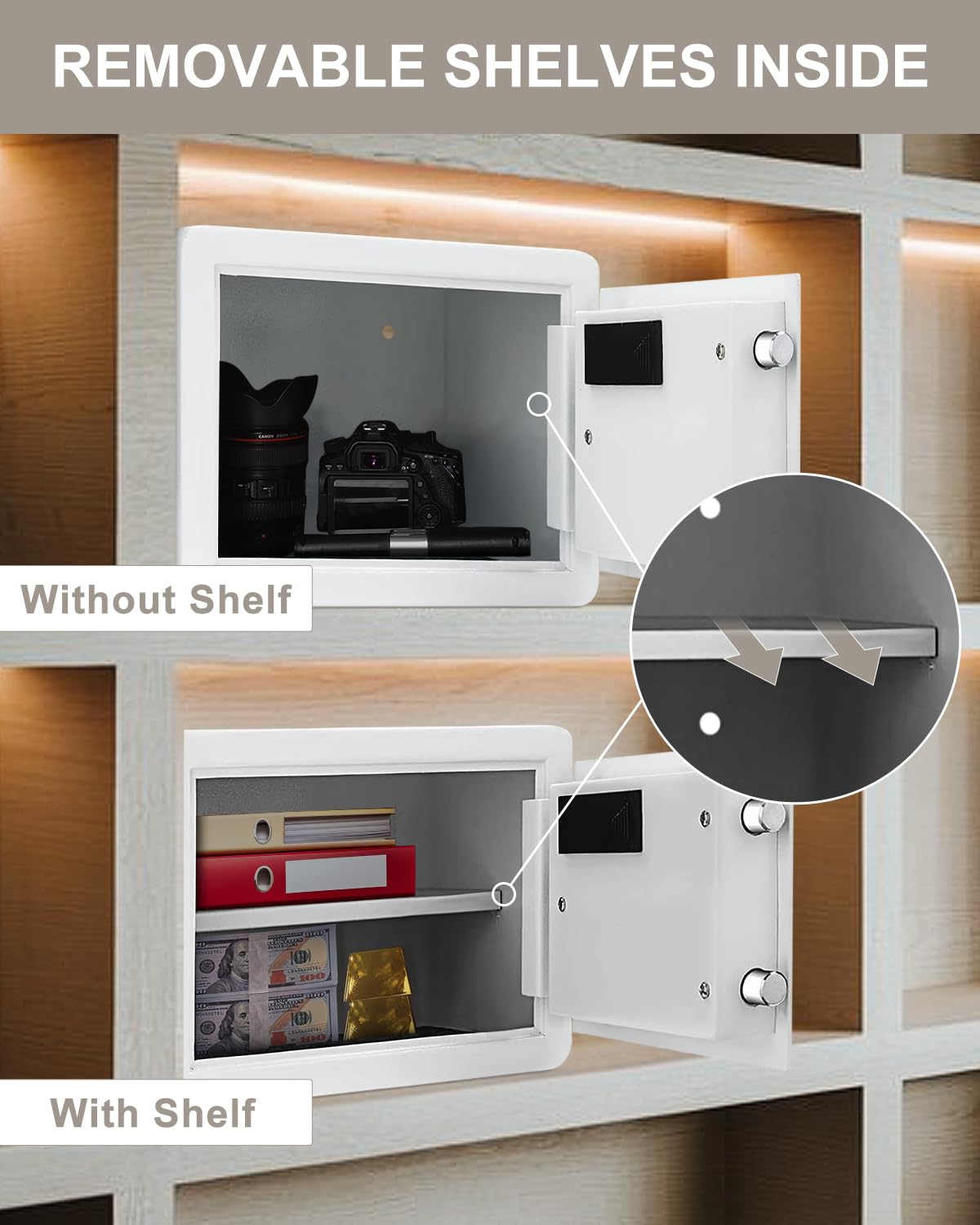 TIGERKING Small Safe Box for Home, 1.2 Cubic Feet White Safes Box with Digital Lock, Easy Assembly, Secure Electronic Locking Mechanism, Compact Personal Safe for Valuables