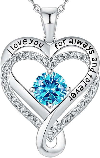 Jewelry for Women Wife Infinity Heart Birthstone I Love You Necklace S925 Anniversary Women Necklaces for Her Wife Birthday Gift Ideas, Birthday Present for Girlfriend Mom Daughter Sterling Silver