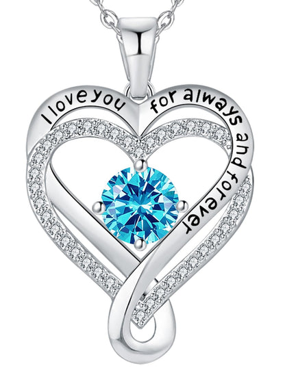 Jewelry for Women Wife Infinity Heart Birthstone I Love You Necklace S925 Anniversary Women Necklaces for Her Wife Birthday Gift Ideas, Birthday Present for Girlfriend Mom Daughter Sterling Silver