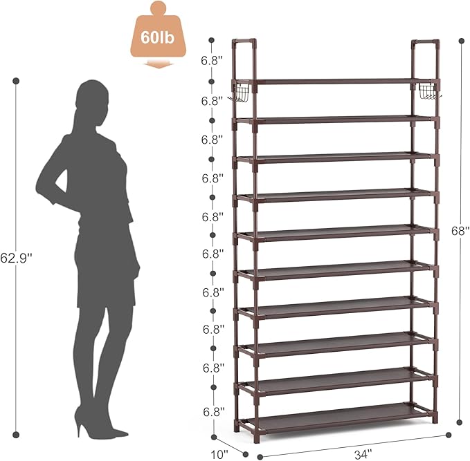 VTRIN 10 Tiers Shoe Rack Tall Large Capacity 50 Pairs Wide Shoe Organizer