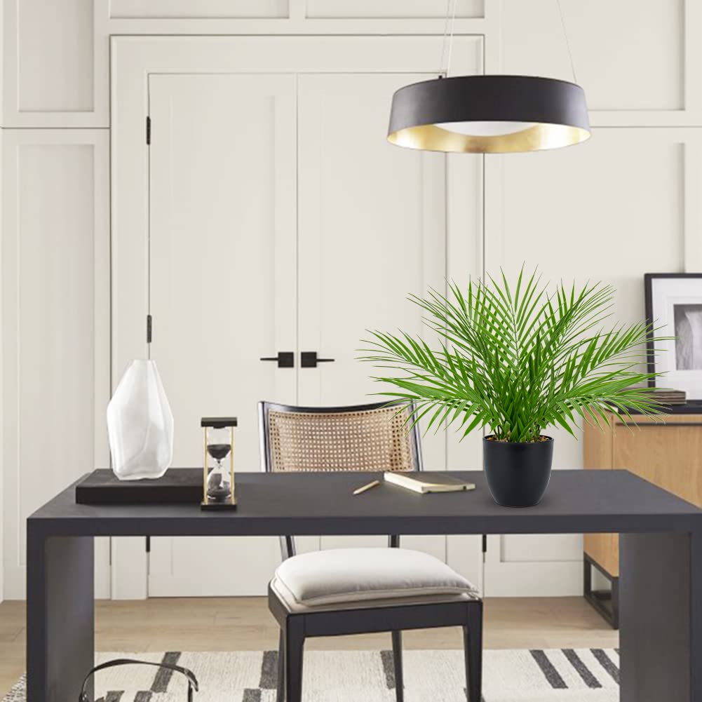 Briful Fake Plant 15’’ Artificial Palm Plant in Matte Black Pot Realistic Faux Tropical Palm Tree Houseplant for Home Indoor Living Room Tabletop Bedroom Decorations