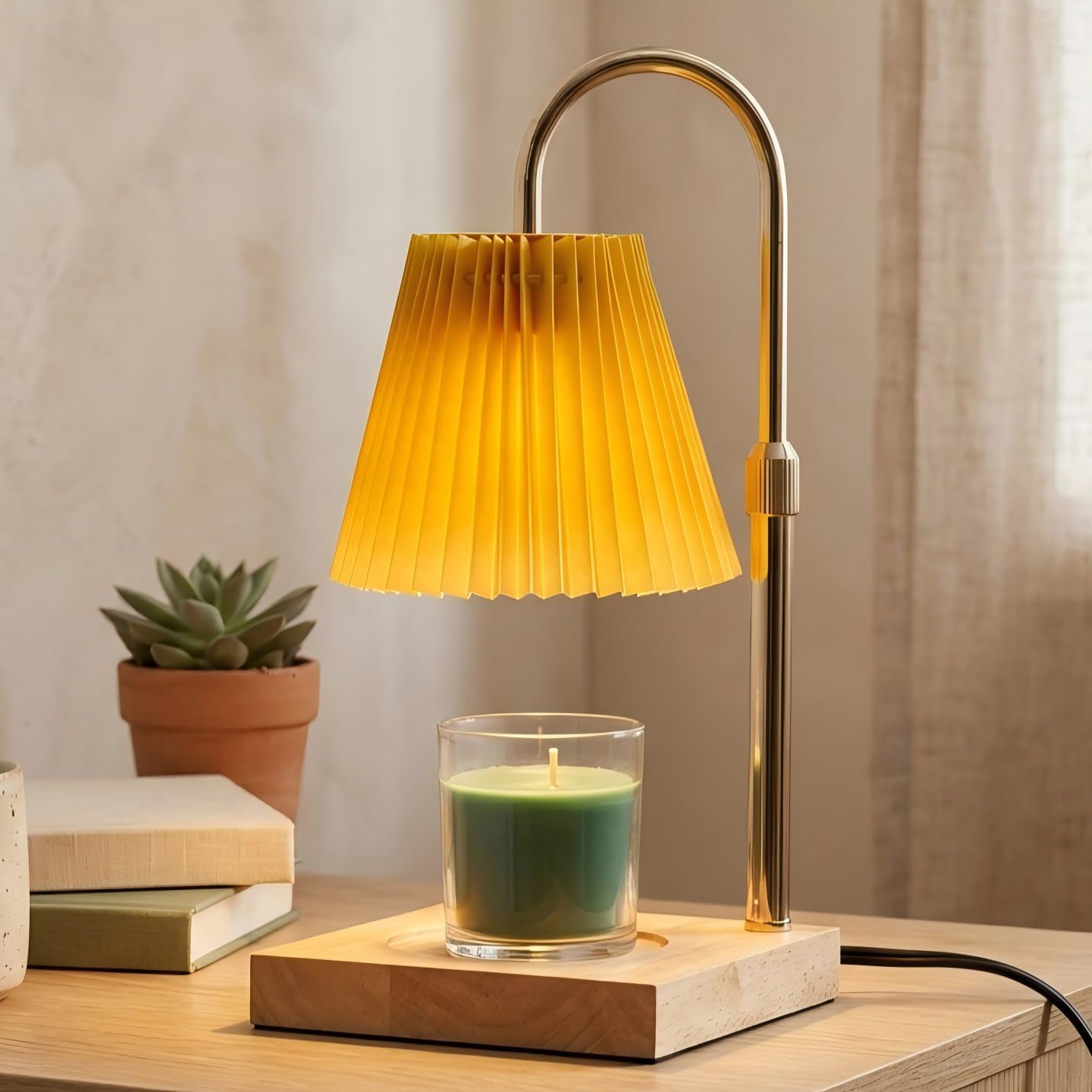 Candle Warmer Lamp with Timer Dimmable,Wax Warmer Lamp with Pleated lampshade,Height Adjustable Candle Warmer with 2 Bulbs,Gifts for Women Mom,House Warming Gifts New Home Bedroom Decor
