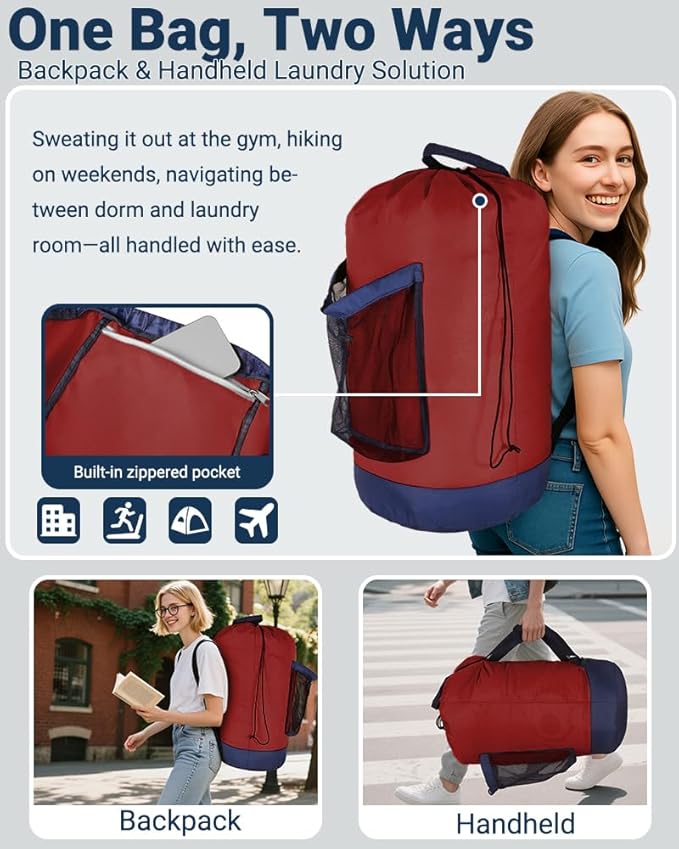 Laundry Bag with Shoulder Straps and Mesh Pocket Laundry Backpack Large