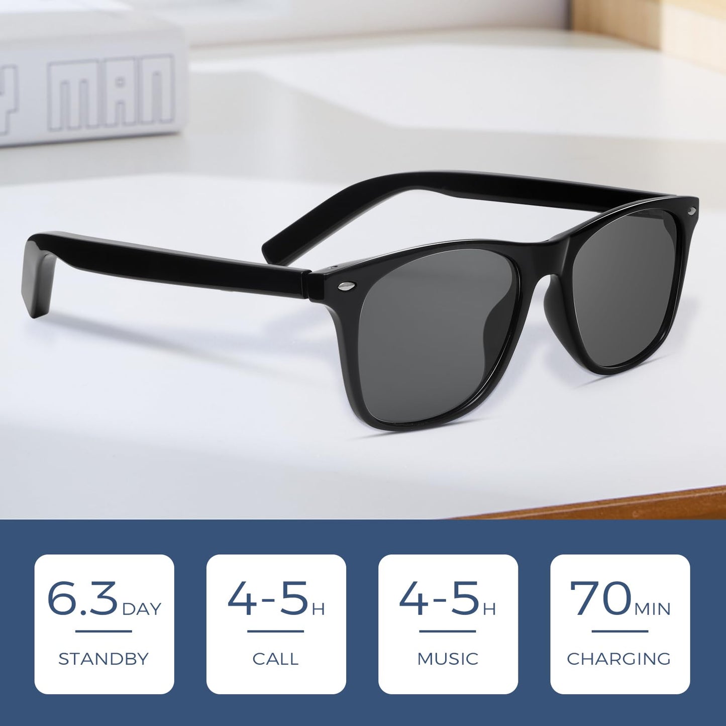 Smart Sunglasses Glasses for Men Women with AAC Speaker Open Ear Music Touch Buttons Remote Photo Voice Assistant Hand-free Calling, Unisex Audio Intelligent Bluetooth 5.0, Great Gift for Friends