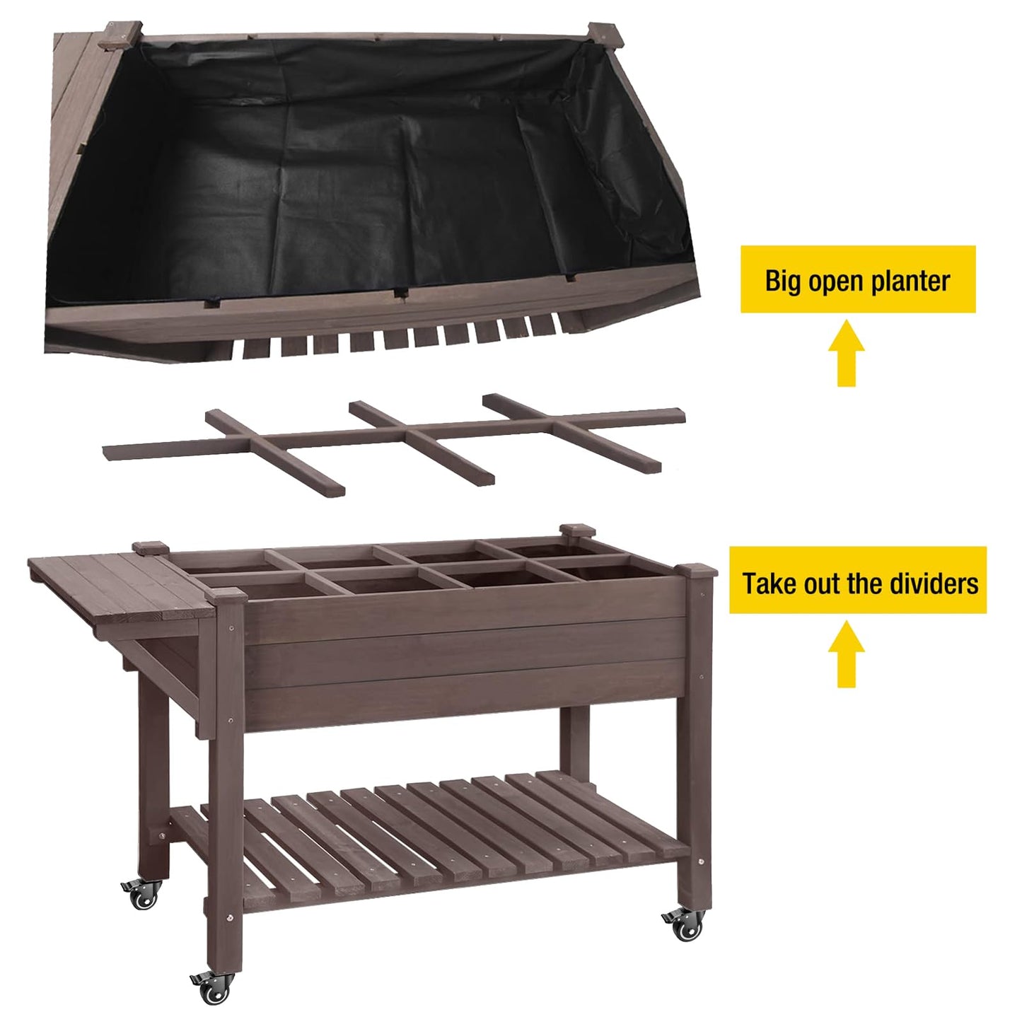 Aivituvin Raised Garden Bed on Wheels, Elevated Plant Boxes Outdoor Large with Grow Grid - with Large Storage Shelf 52.7" x 22" x 30"