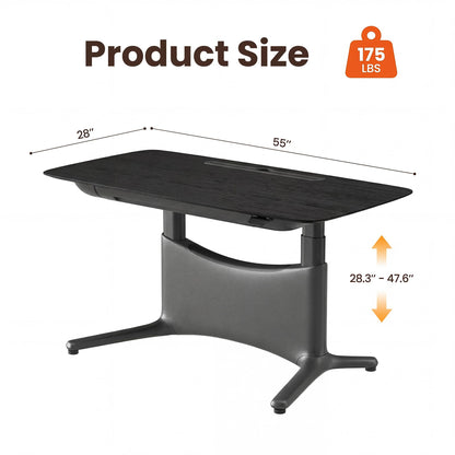 COLAMY Electric Standing Desk 55x28, Desktop Wobble-Free Dual Motor Sit Stand Up Desk with Drawers, Outlets & Footrest, Adjustable Height Computer Table for Home Office Workstation, Black Oak