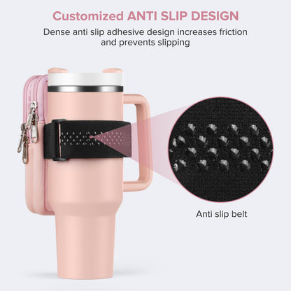 Water Bottle Pouch For Stanley Cup 40oz 30oz, Running Water Bottle Bag for Cards, Keys, Phone, Gym Accessories For Men Women, Travel Tumbler Mug Pouch Compatible With Stanley, Simple Modern(Pink)