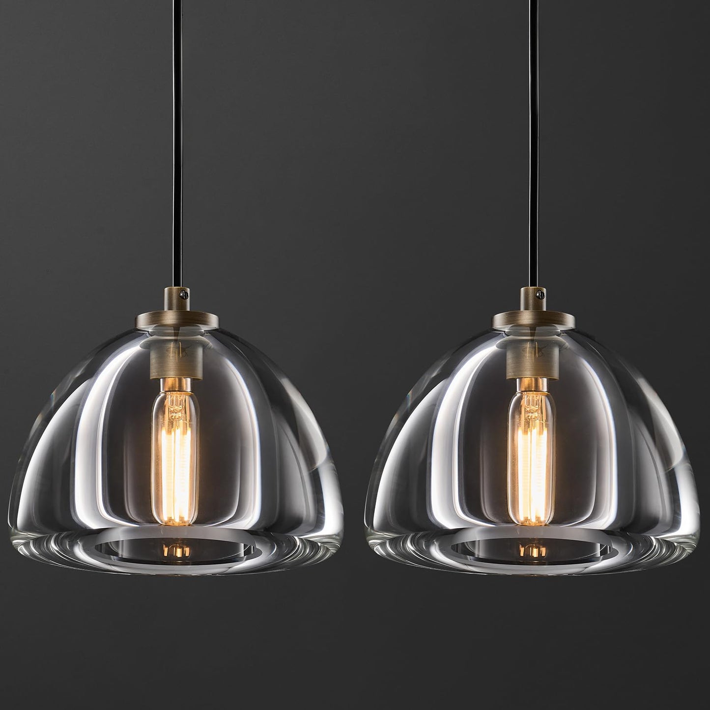 Aged Brass Crystal Pendant Light: Set of 2 Dimmable Antique Copper Hanging Pendant Light Fixtures over Kitchen Island -7" Modern Luxury Vintage Dining Room Pendants Lighting 3000k E12 Bulb Included