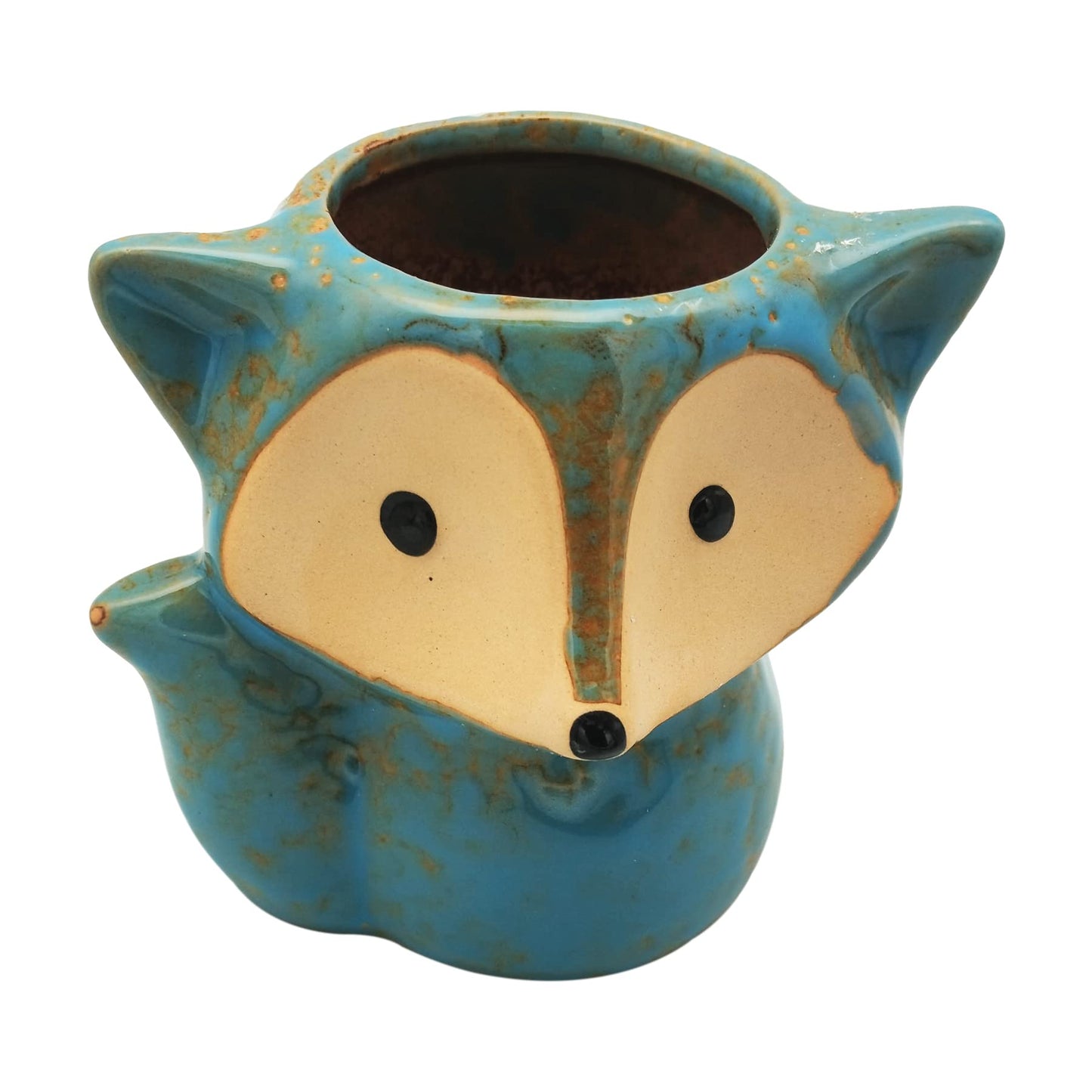 DIYOMR Animal Ceramic Planter Pot, 3.9" Fox Shaped Planters Ceramic Flowerpot Small Succulent Pots Cactus Pot for Home Decor Office Desktop Decoration - Plants Not Included (Blue)