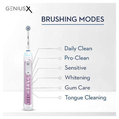 Oral-B Genius X Electric Toothbrush with Artificial Intelligence, App Connected Handle, 1 Toothbrush Head & Travel Case, 6 Mode Display with Teeth Whitening, 2 Pin UK Plug, Blush Pink