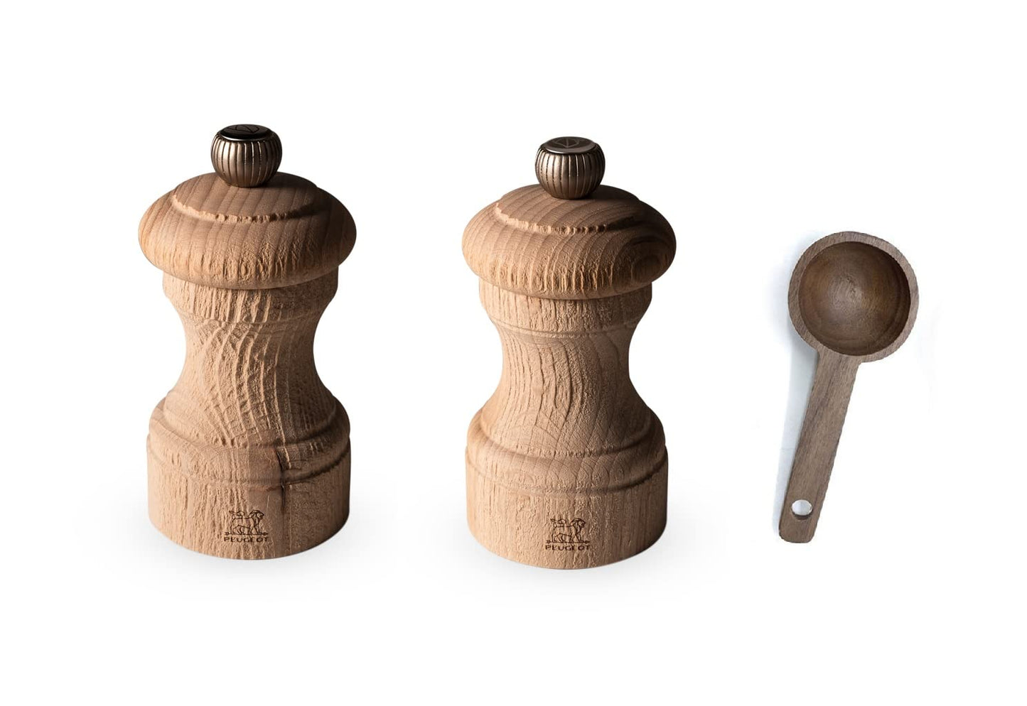 Peugeot Bistro Nature 4 Inch Salt & Pepper Mills Gift Set- With Wooden Spice Scoop