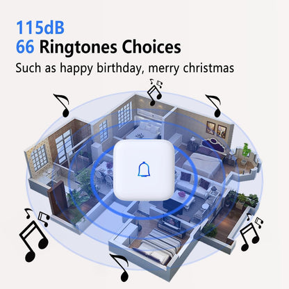 Classroom Doorbell Wireless Doorbell IP66 Waterproof 1000Ft 66 Chimes Mute Mode 115dB 7-Level Vol Loud Electric Door Bells for Home Office Classroom Kids Room Teachers & Hearing-Impaired