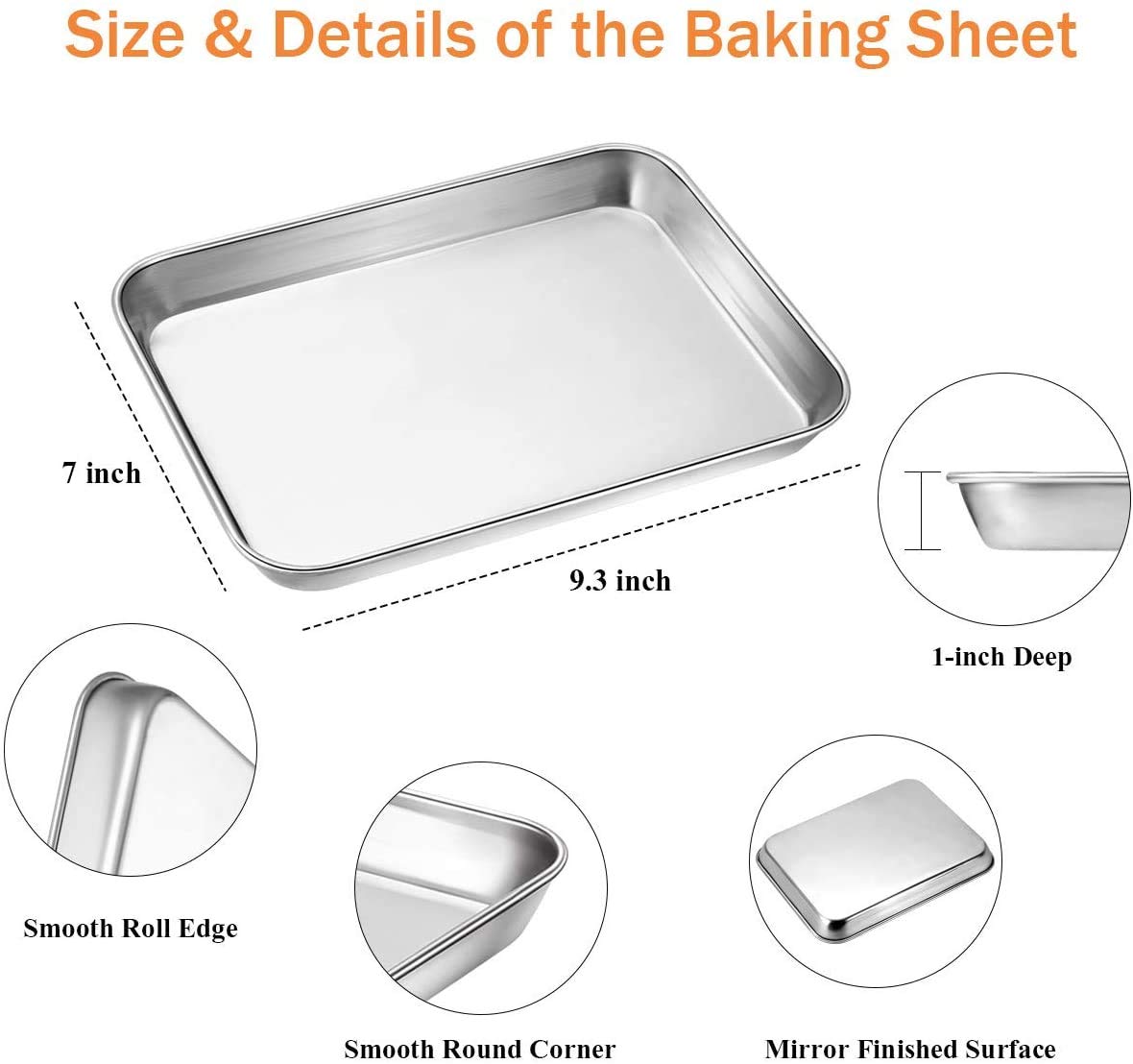 AIKKIL Baking Sheet with Rack Set [2 Sheets + 2 Racks], Stainless Steel Cookie Pan Baking Tray with Cooling Rack, Non Toxic & Heavy Duty & Easy Clean (9 x 7 x 1 inch)