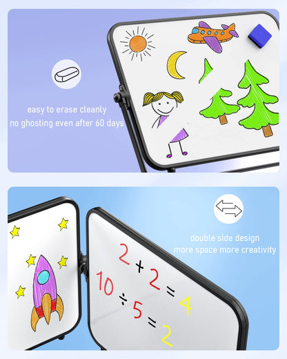 Nicpro Dry Erase Small Whiteboard A3 with Non-Slip Stand, 30 x 40 cm Double Sided Magnetic Desktop White Board with 8 Pens, Eraser, Magnet, Portable Writing Easel for Kid Drawing Student Classroom Use