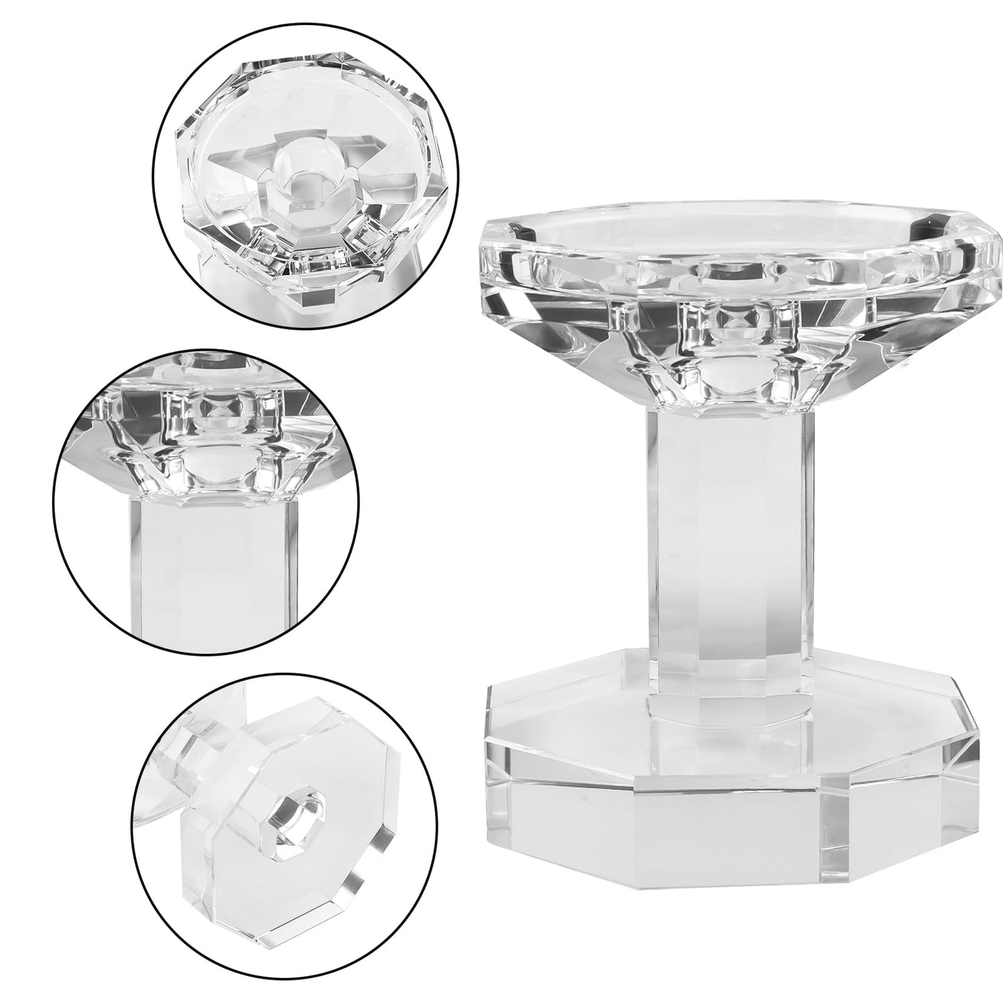 Kitcom Crystal Taper/Pillar Candle Holders Set of 2, 4.1 Inches Height, Heavy Solid Hand Cut Candlesticks Set, Table Centerpieces for Home Decor, Clear