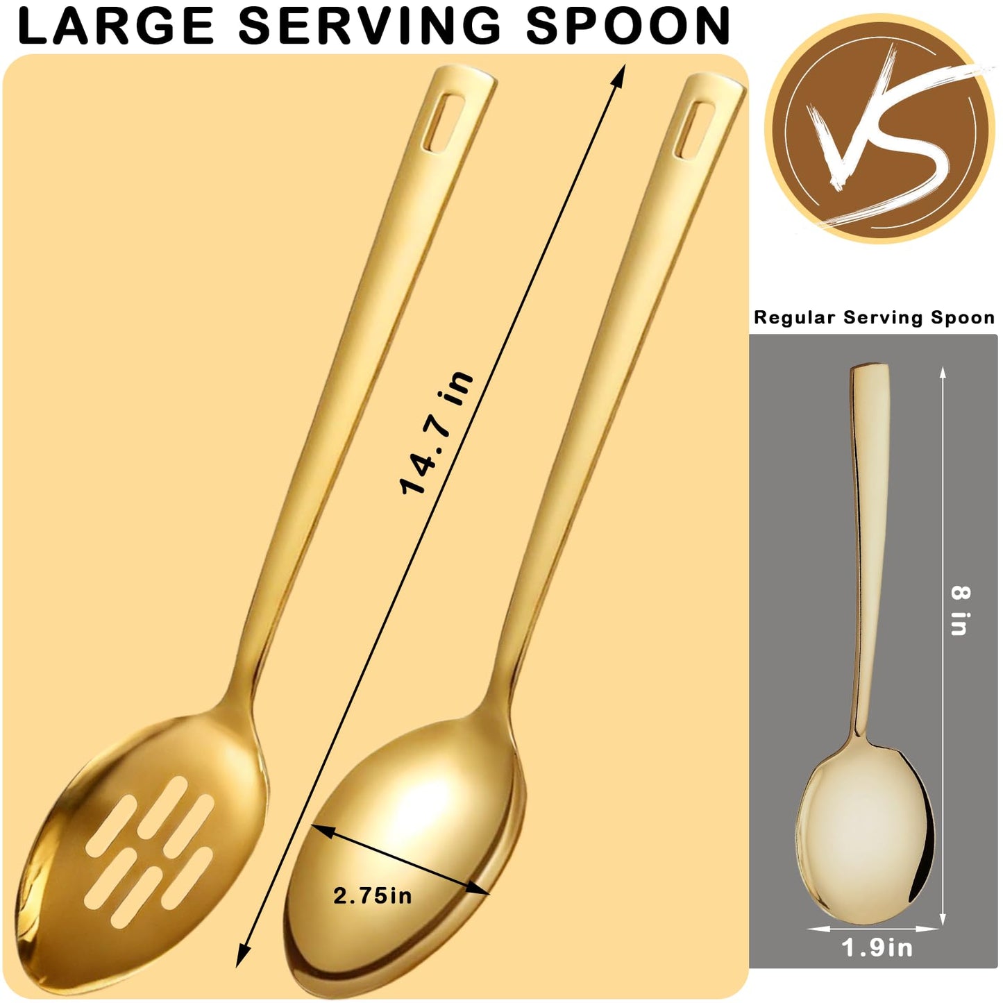 Large Serving Spoons Set, 304 Metal Slotted Spoon Cooking Spoon Buffet Spoons Set for Serving, Tabletop Flatware Utensil, Gold