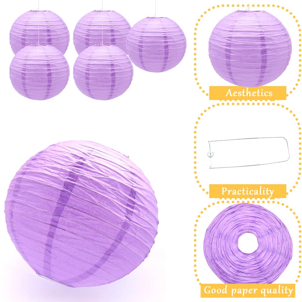 Ruidee 6Pcs Paper Lanterns Decorative Round Hanging Paper Lanterns for Birthday, Wedding, Christmas Xmas, Bridal, Home Decor, Party Decoration（12in/Purple）