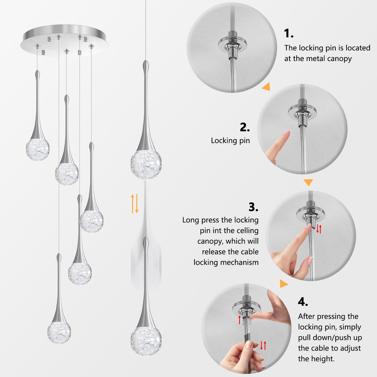 cenzoz 5-Lights Modern Pendant Lights for Kitchen Island LED Dimmable Chandelier Crystal Glam Ceiling Pendant Lighting for Dining Room Hallway Bedroom Lamp Brushed Nickel