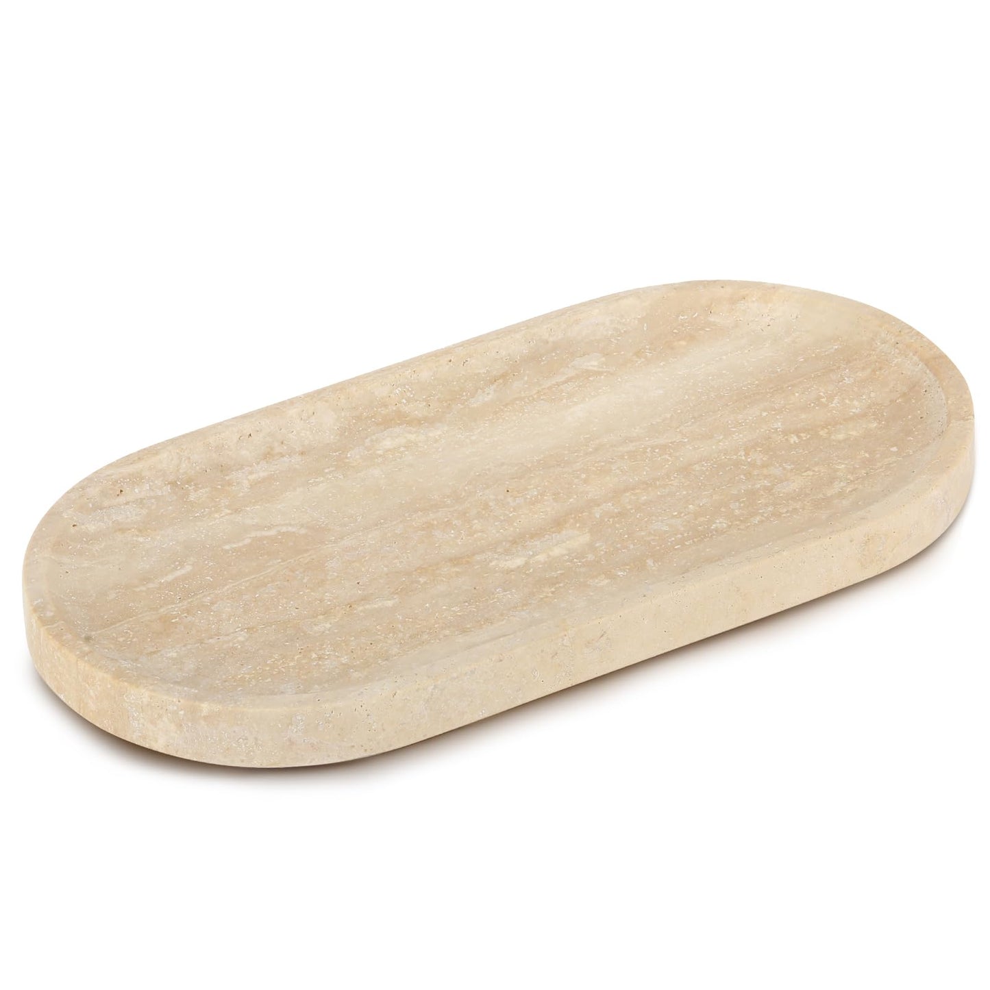Moujings Natural Travertine Vanity Tray - Decorative Stone Marble Tray for Bathroom Countertop, Elegant Organizer for Home Decor, Jewelry, Candle, Makeup, Kitchen and Dresser Decor