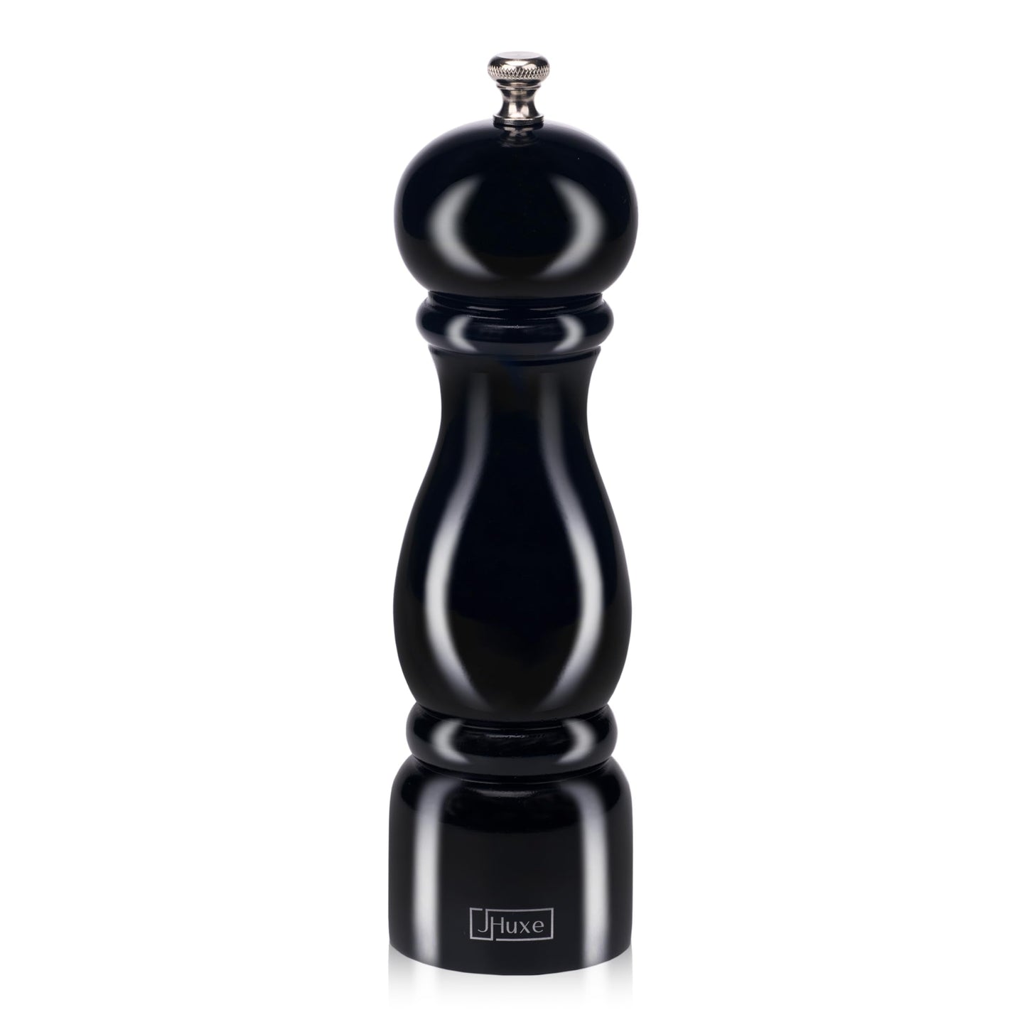 JHuxe Black Wood Pepper Mill, 8-inch Classic Manual Salt Pepper Grinder, Adjustable Coarseness Wooden Peppermill, Refillable Pepper Crusher with Ceramic Rotor, Best Kitchen Tools, EE1