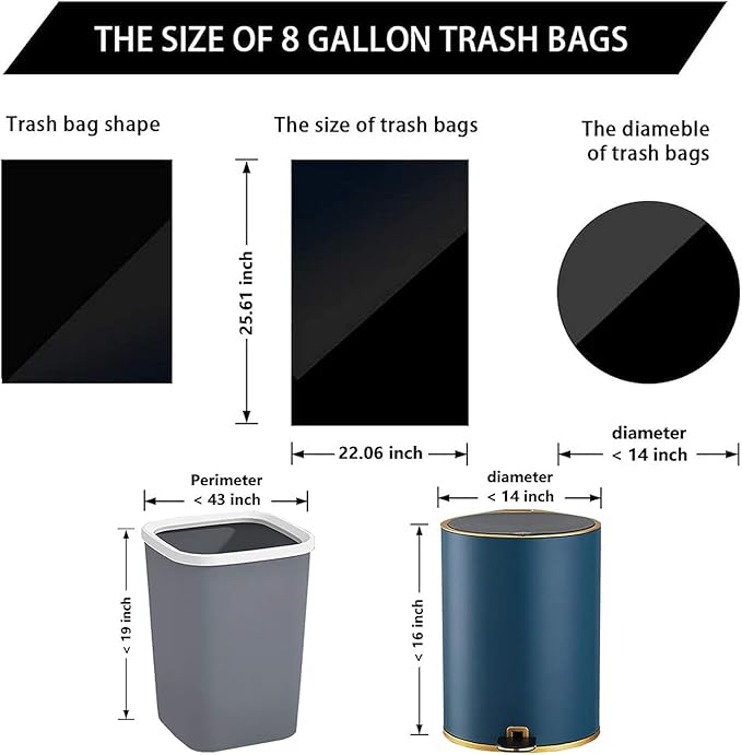 8 Gallon Trash Bags 120 Count Black Drawstring Garbage Bags