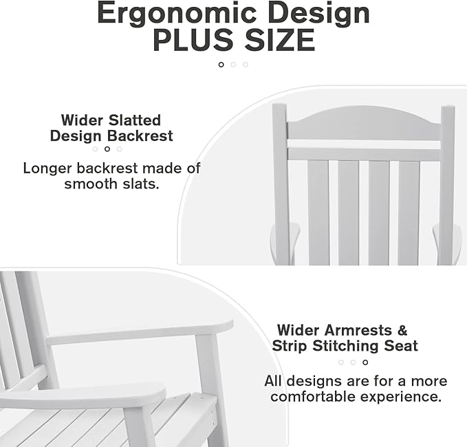 Devoko HDPE Rocking Chair Plastic Outdoor Indoor Patio Rocker Chair High Back All Weather Rocker for Patio Backyard Porch Garden (White)