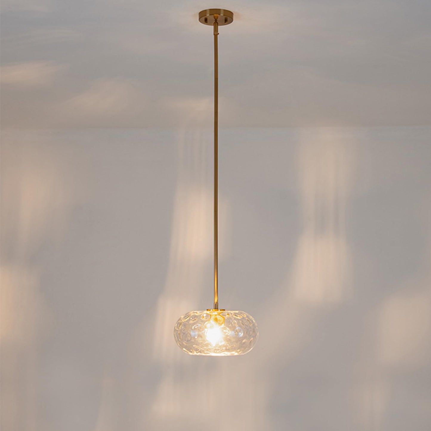 PrismGlowLume Hammered Glass Rod Pendant Light, Modern Gold Chandelier Lighting Fixture Mid-Century Brushed Brass Hanging Ceiling Lamp for Kitchen Island Dining Living, Bathroom, Hallway (Clear, 11")