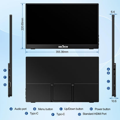 InnoView Portable Monitor Touchscreen 15.6" 1080P 10-Point Touch Screen Monitor Portable with Protective Sleeve Built-in Stand, 1200:1 HDMI USB C Travel Monitors for Laptop, PC, Phone