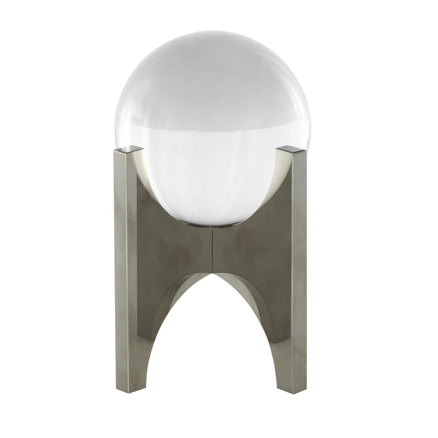 Deco 79 Glass Geometric Decorative Sculpture Home Decor Statue with Clear Orb and X-Shaped Holder, Accent Figurine 5" x 5" x 8", Silver