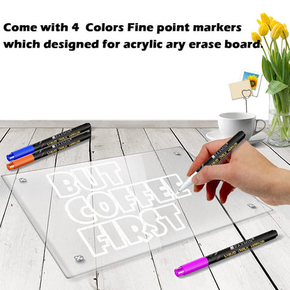 Acrylic Note Board Refrigerator Dry Erase Board Magnetic Clear 15”x11 Includes 4 Dry Erase Markers